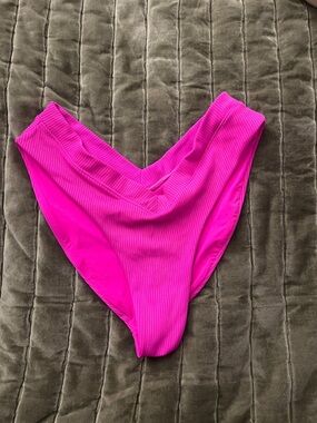 Size large One One Ribbed High-Cut Bikini Bottoms - Fuchsia